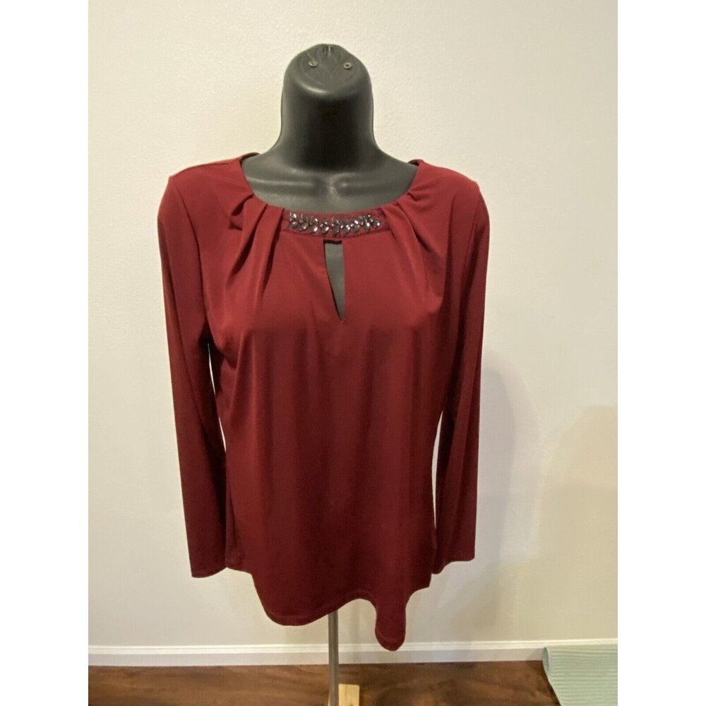 Liz Claiborne Career Women Size Small Blouse Long Sleeve Dressy Jewel Applique